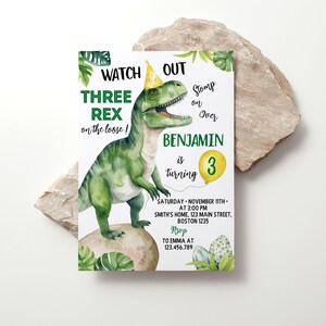 EDITABLE Three Rex Invitation, Dinosaur Birthday Invitation, 3 Rex Birthday Invitation, Three Rex Birthday Invitation, Instant Download D002 image 3
