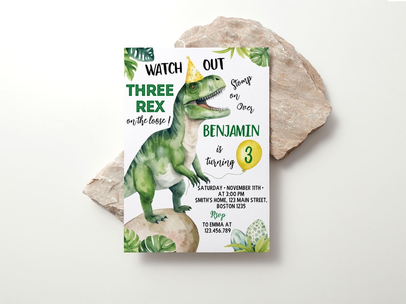 EDITABLE Three Rex Invitation, Dinosaur Birthday Invitation, 3 Rex Birthday Invitation, Three Rex Birthday Invitation, Instant Download D002 image 3