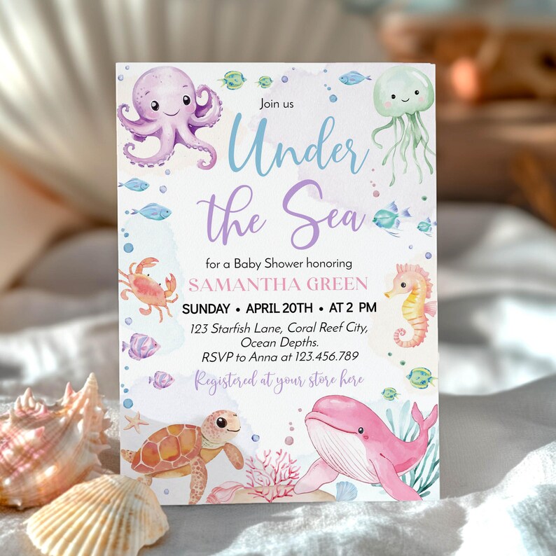 Under The Sea Baby Shower Invitation, Ocean Baby Shower Invite, Cute Ocean Baby Shower Invitation, Printable Template