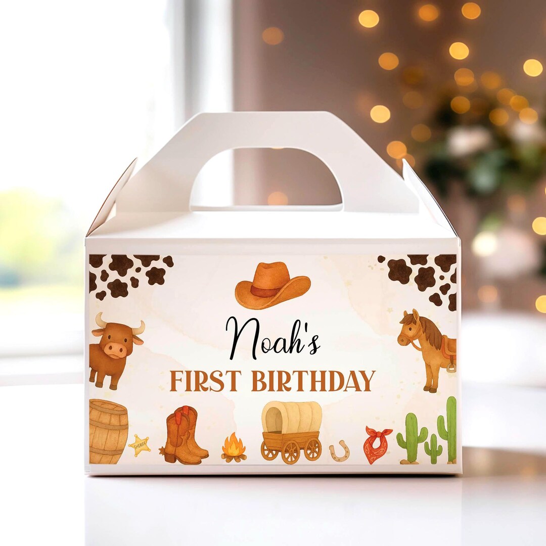 My First Rodeo Favor Box Gable Label, Cowboy Birthday Party Gable Gift ...
