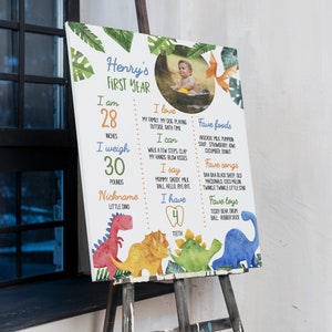 Dinosaur First Birthday Milestone Sign, Dinosaur 1st Birthday Photo Milestone Poster, Dino First Birthday Board, Printable Template. #D006