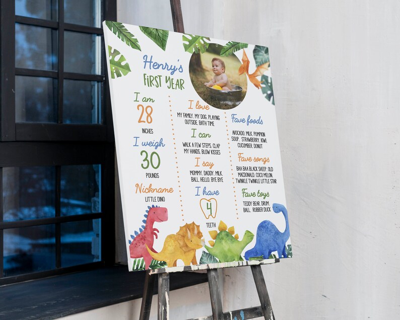 Dinosaur First Birthday Milestone Sign, Dinosaur 1st Birthday Photo ...
