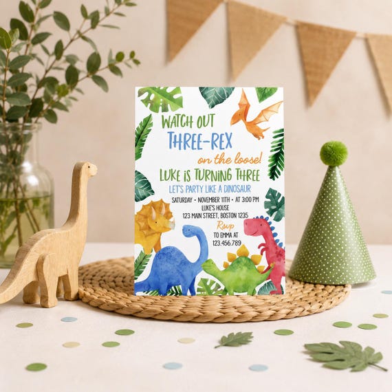 EDITABLE Dinosaur Birthday Invitation, Three Rex Invitation, Dinosaur Invitation, Dinosaur Invite, Three-Rex Birthday, Instant Download D006