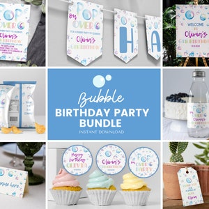 Bearbeitbares Bubble-Geburtstagseinladungs-Paket, Pop-On-Over-Blase-Geburtstagsfeier-Kit, Garten-Geburtstagsfeierpaket, druckbare Vorlage. B007