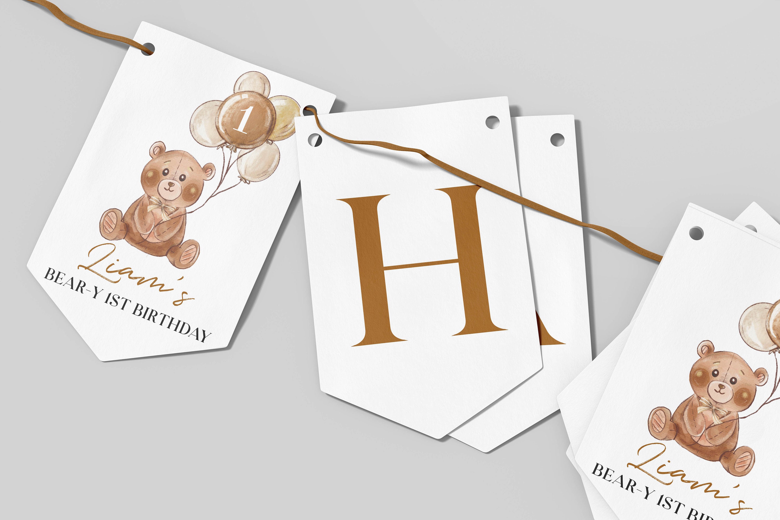 Editable Bear Birthday Banner, Teddy Bear Happy Birthday Banner, Beary ...