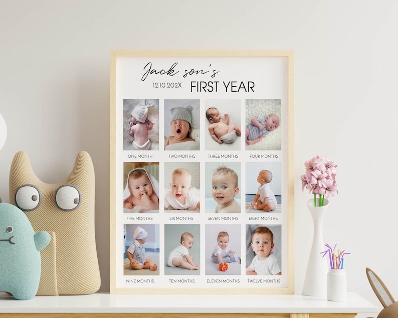 Editable First Year Photo Collage Baby First Year Poster 12 Etsy