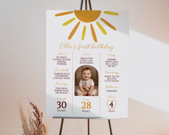 EDITABLE First Trip Around The Sun Birthday Milestone, Boho Birthday Milestone Photo Board, Sun 1st Birthday Sign, Instant Download. S016