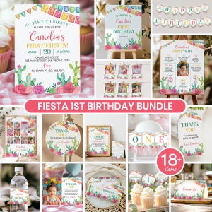 Bearbeitbares Fiesta Erster Geburtstagseinladungspaket, Mexikanische Geburtstagsfeier-Dekorkit, Fiesta-Thema-Geburtstagspaket, sofortiger Download. F018
