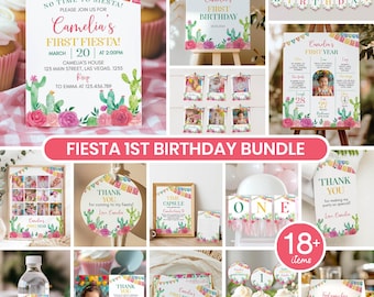 Bearbeitbares Fiesta Erster Geburtstagseinladungspaket, Mexikanische Geburtstagsfeier-Dekorkit, Fiesta-Thema-Geburtstagspaket, sofortiger Download. F018