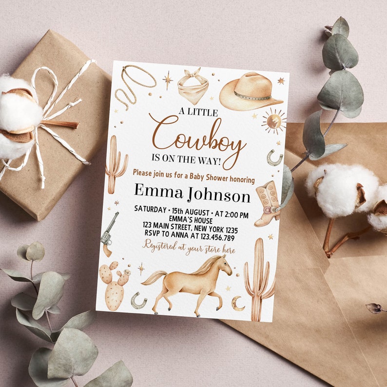 Editable Cowboy Baby Shower Invitation Wild West Baby Shower Etsy