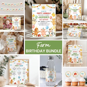 Editable Farm Birthday Invitation Bundle, Barnyard Birthday Kit, Farm Party Package, Any Age Birthday Bundle, Printable Templates. A014