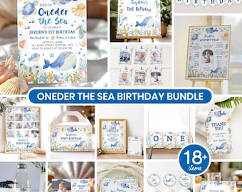 Editable Under The Sea Birthday Invitation Bundle, Ocean 1st Birthday Party Decor Kit, Oneder The Sea 1st Birthday Package, Printable. O011