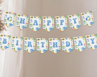 Editable One in the Sun Birthday Banner | First Birthday Pool Party Banner Flags | Summer Beach Birthday Decor | Instant Download | S027