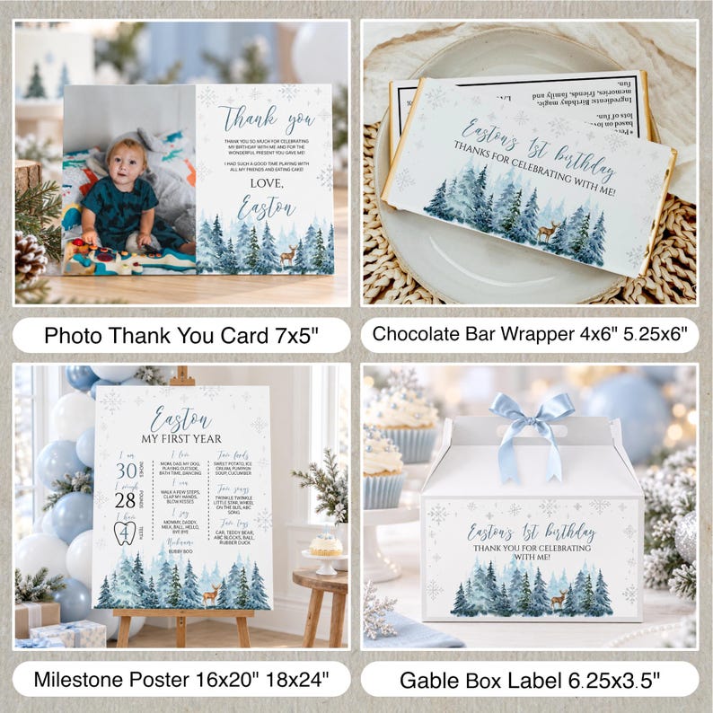 Winter Onederland Birthday Bundle | Winter Wonderland 1st Birthday Invitation Set | Woodland Deer Party Decor | Instant Download | W006 image 6