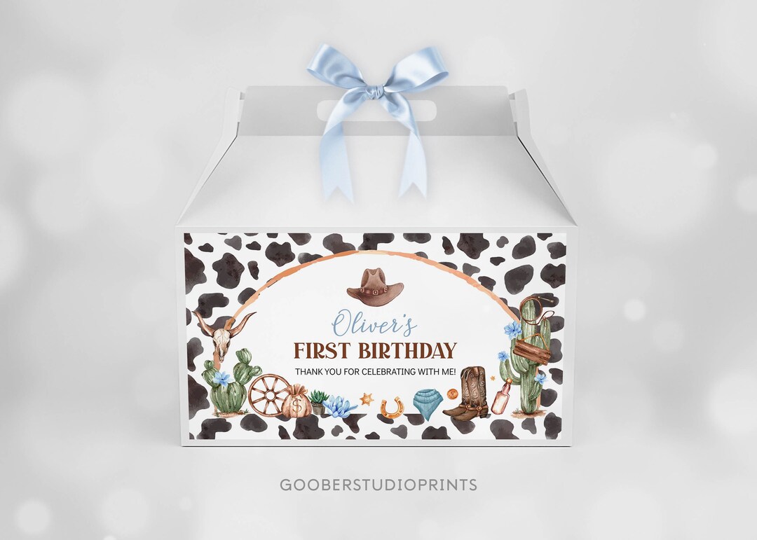 EDITABLE My First Rodeo Favor Box Gable Label, Cowboy Birthday Party ...