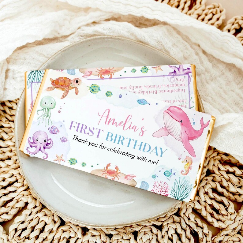 EDITABLE Under The Sea Birthday Chocolate Wrapper, Ocean Birthday Party Candy Bar Wrapper, Ocean Party Favors, Printable Template