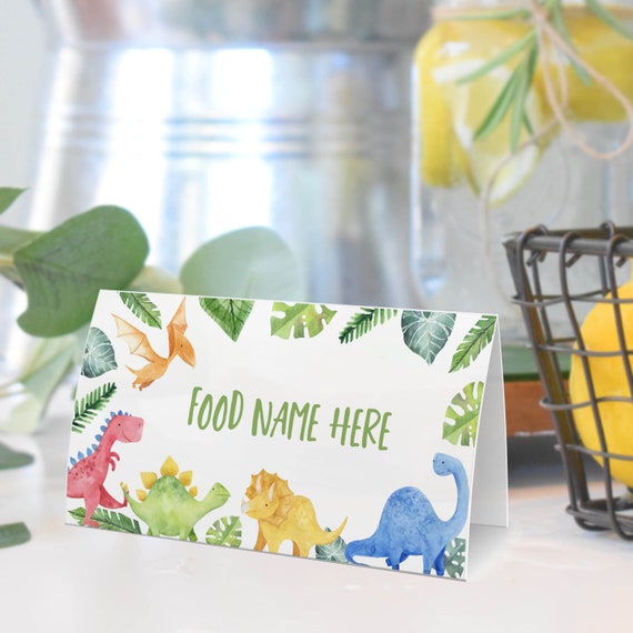 EDITABLE Dinosaur Birthday Party Table Tent, Dinosaur Baby Shower Food Label Card, Dinosaur Party Decor Place Cards, Printable Template D006