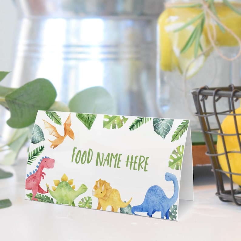 EDITABLE Dinosaur Birthday Party Table Tent, Dinosaur Baby Shower Food Label Card, Dinosaur Party Decor Place Cards, Printable Template D006
