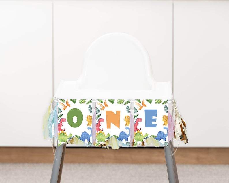 Dinosaur First Birthday High Chair Banner, Dinosaur Birthday Party One Highchair Banner, Dinosaur Party Decorations, Printable Template D006