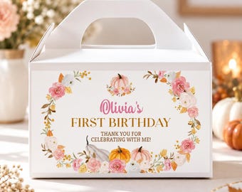 EDITABLE Pumpkin 1st Birthday Gable Gift Box Label, Our Little Pumpkin Gable Label, Fall Party Favors, Girl Birthday Printable Template P015