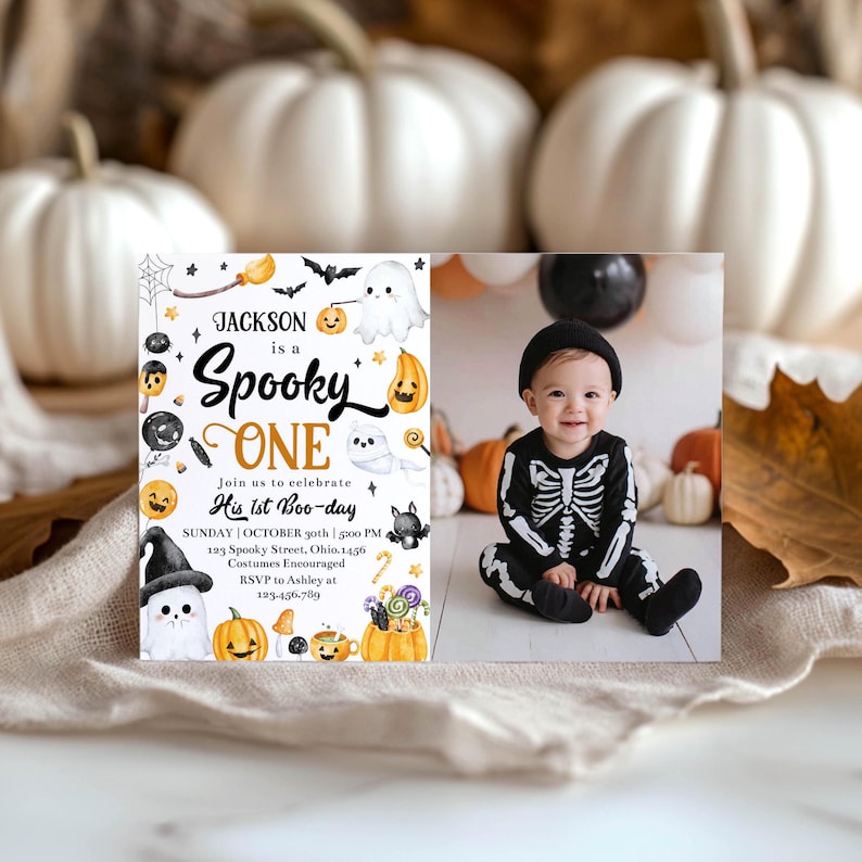 Editable Spooky One Birthday Invitation, Halloween Invitation, Boo Boy 1st Birthday Invite, Halloween Party Invite, Instant Download