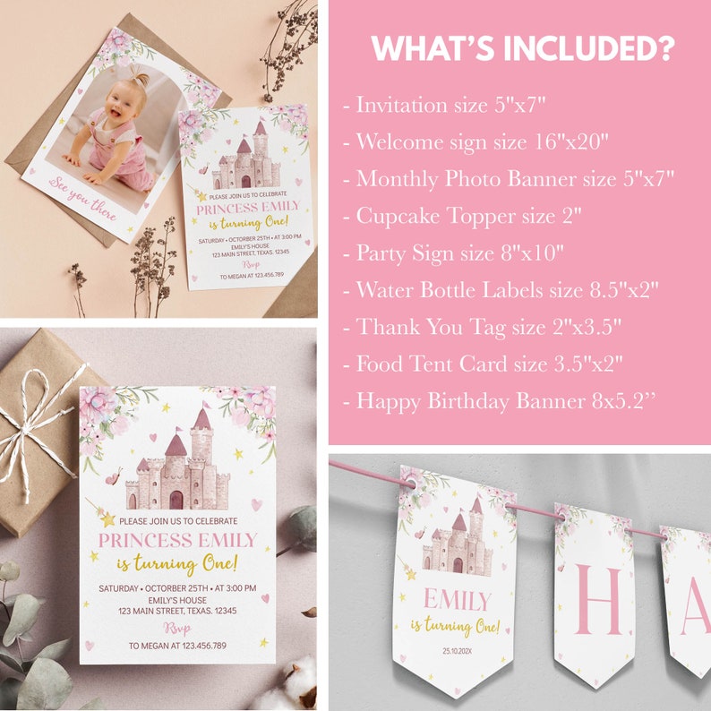 Editable Princess Party Invitation Bundle Royal 1st Birthday Etsy