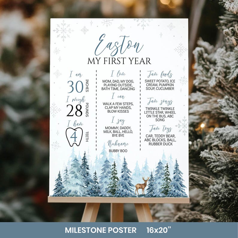 Winter Onederland Einladung Bundle, Winter 1.Geburtstag Dekor Kit, Winter Waldland Hirsch Geburtstagsparty Paket, Sofort Download. W006 Bild 5