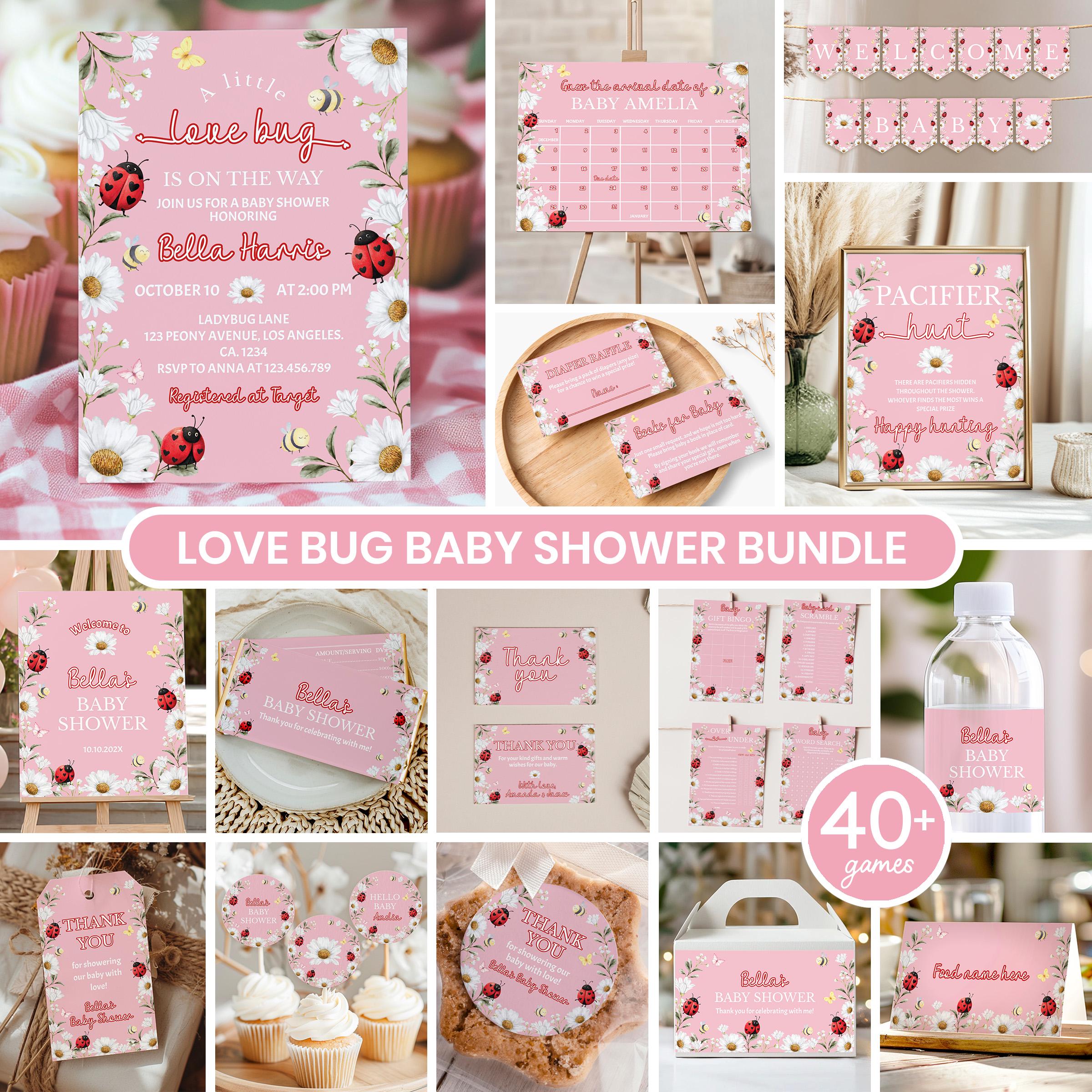 Love Bug Baby Shower Invitation Bundle, Wildflower Lady Bug Baby Shower Set, Daisy Bee Baby Shower Kit Printable. L009