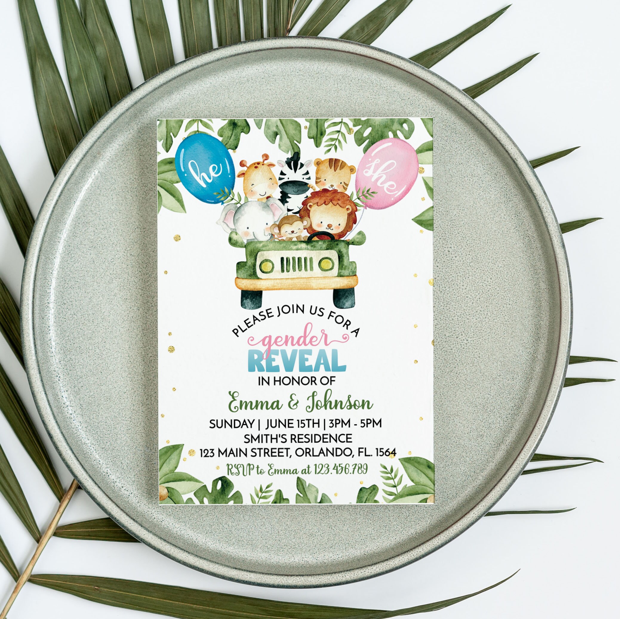 EDITABLE Safari Gender Reveal Invitation Virtual Gender Etsy UK