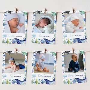 Editable Under The Sea Monthly Photo Banner, Oneder The Sea First Birthday Banner, Ocean First Year Milestone Banner, Printable. O004
