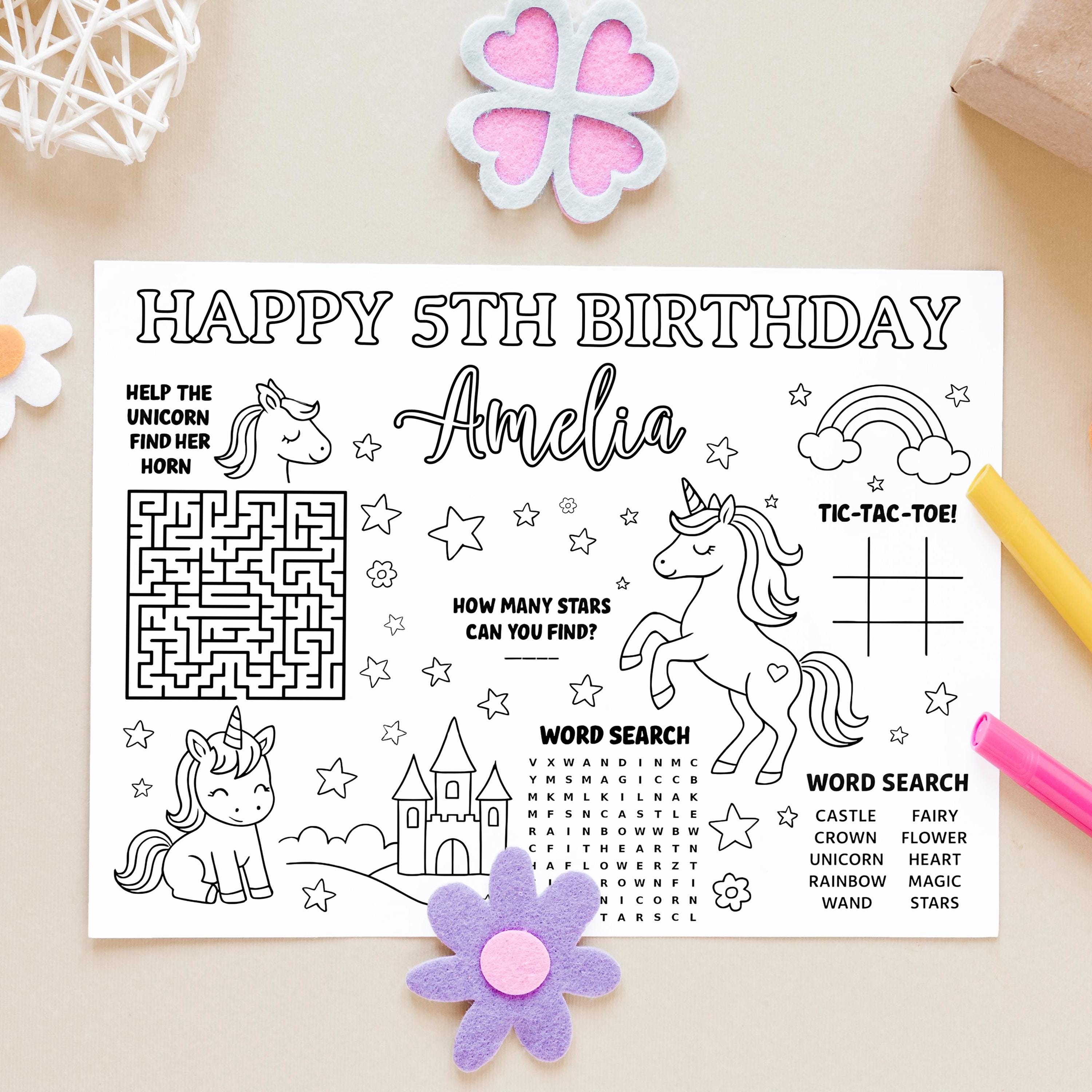 EDITABLE Unicorn Birthday Coloring Placemat, Unicorn Theme Party ...