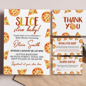 EDITIERBARE Pizza-Babypartyeinladungs-Set, Scheibe Scheibe Babyeinladung, geschlechtsneutrale Babypartyeinladung, druckbare Vorlage. P013