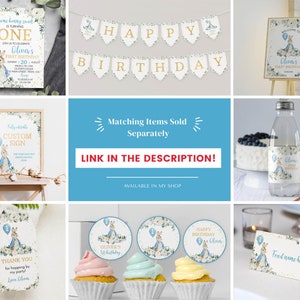 Vintage Bunny First Year Photo Banner, 12 Months Photo Banner, Classic Rabbit Birthday Decor, Boy 1st Birthday Photo Banner, Printable. P007 image 5