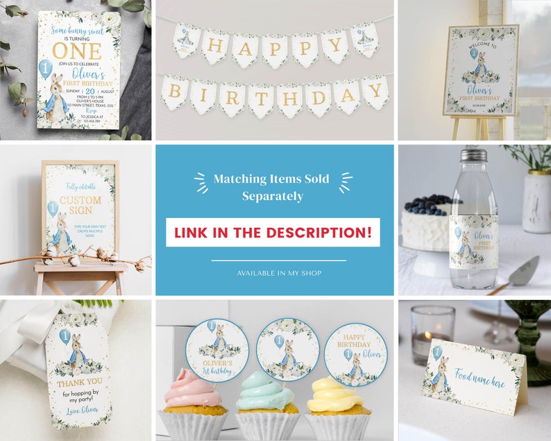 Vintage Bunny First Year Photo Banner, 12 Months Photo Banner, Classic Rabbit Birthday Decor, Boy 1st Birthday Photo Banner, Printable. P007 image 5