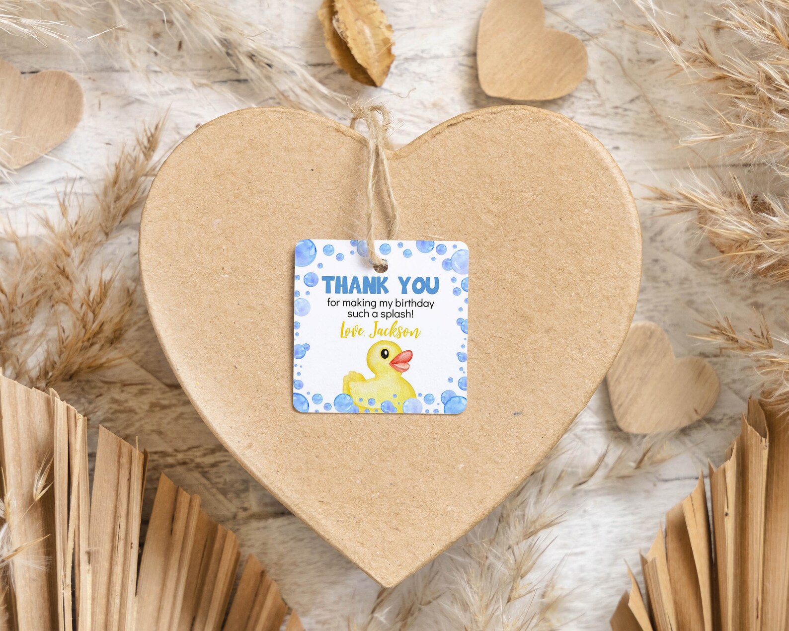 EDITABLE Rubber Duck Birthday Thank You Tag, Yellow Duck Birthday Favor ...
