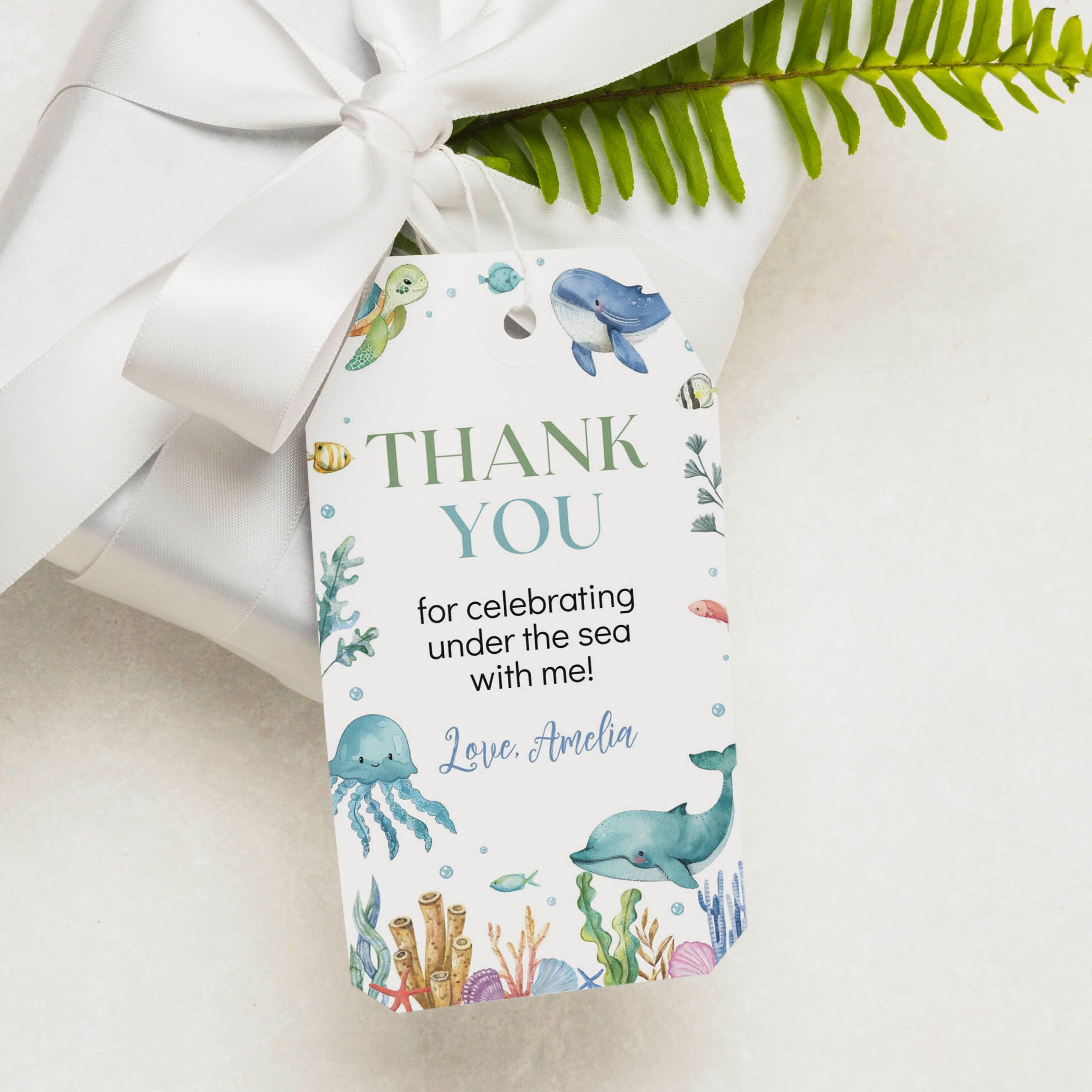 EDITABLE Under The Sea Birthday Thank You Tags, Ocean Birthday Favor Tags, Ocean Animals Birthday Party Favors, Printable Template. O009