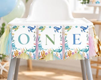 Under The Sea First Birthday Highchair Banner, Oneder The Sea Highchair Banner, Ocean Birthday Party Decor, Instant Download. O009