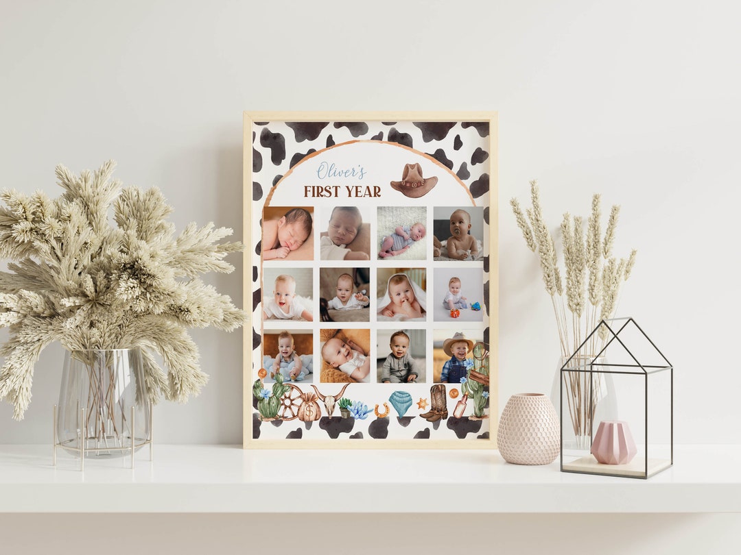 First Year Rodeo Frame Editable My First Rodeo Photo Collage, 12 Month Photo Print, First ...