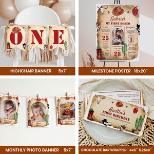 Paquete de invitaciones editables para mi primer cumpleaños de rodeo, kit para fiesta de primer cumpleaños de vaquero, paquete de decoración para cumpleaños del oeste, descarga instantánea. R007 imagen 4