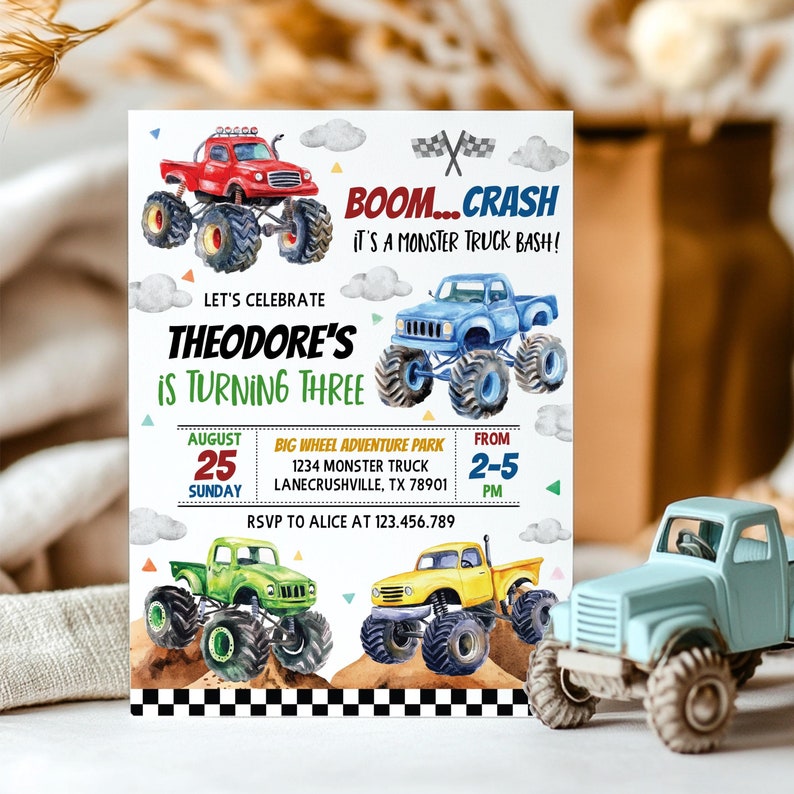 monster truck birthday invitation