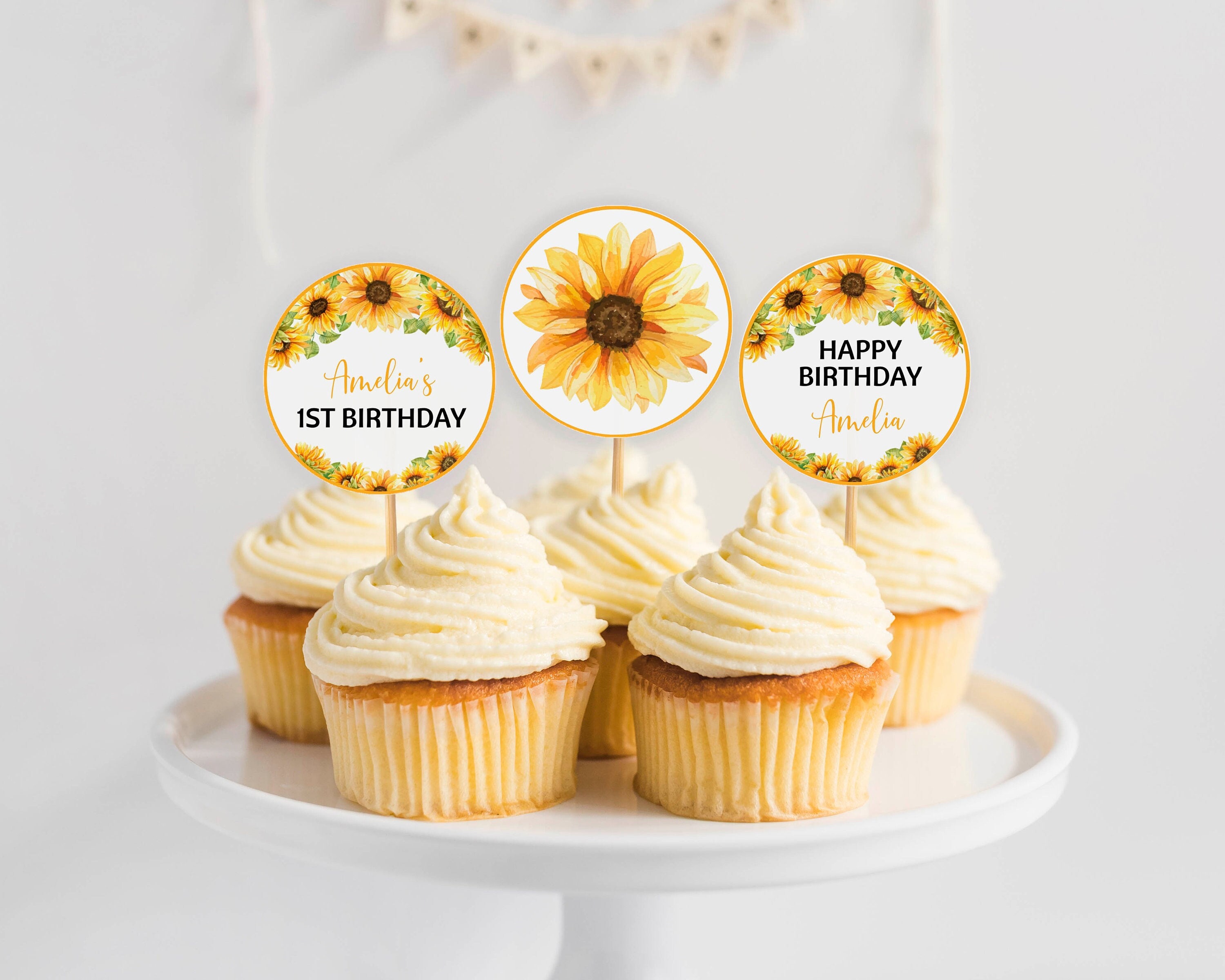 Adorno de girasol editable para cupcakes, adorno bohemio para cupcakes de  cumpleaños, decoración rústica floral para el primer cumpleaños de niña,  plantilla imprimible. S014 - Etsy México, image size:3000x2400