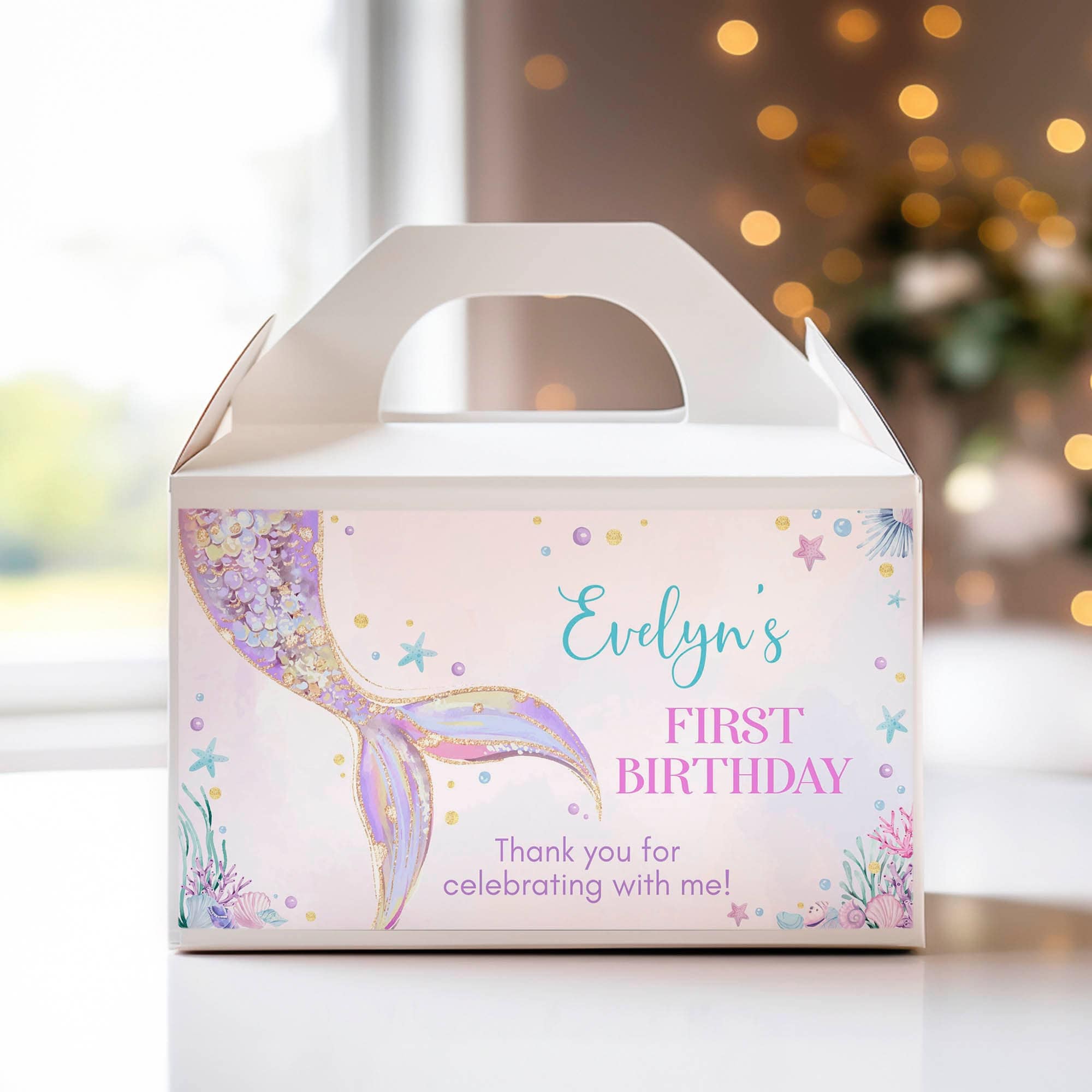 EDITABLE Mermaid Gable Gift Box Label, Pastel Mermaid Birthday Favor ...
