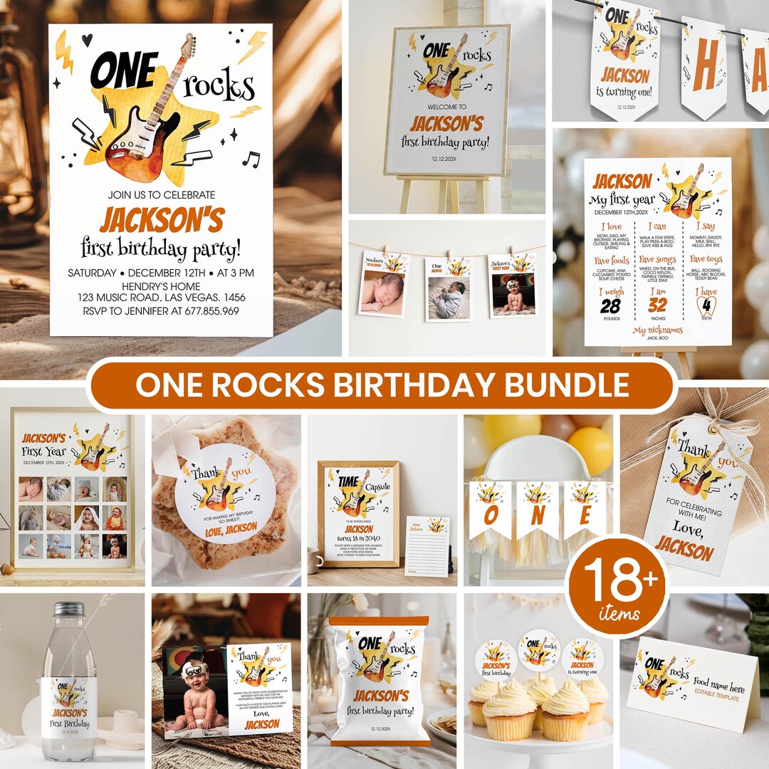 One Rocks First Birthday One Rocks 1st Birthday Party Bundle | Rock & Roll Birthday Decorations ...