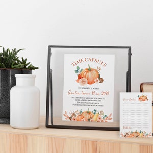 EDITABLE Pumpkin 1st Birthday Time Capsule Template, Boho Pumpkin Time Capsule & Cards, Floral Pumpkin Theme Keepsake, Instant Download P004