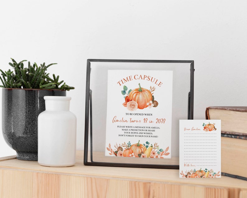 EDITABLE Pumpkin 1st Birthday Time Capsule Template, Boho Pumpkin Time Capsule & Cards, Floral Pumpkin Theme Keepsake, Instant Download P004