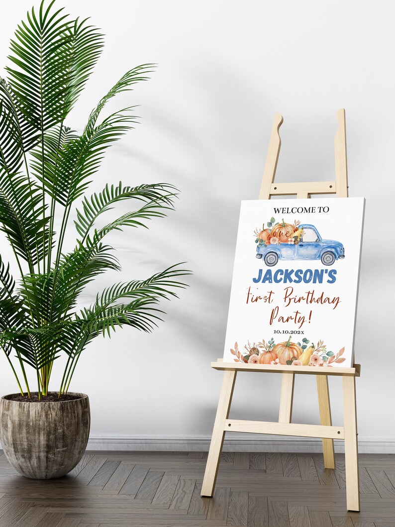 EDITABLE Our Little Pumpkin is Turning One Welcome Sign, Pumpkin Patch Birthday Party Decor, Boho 1st Birthday Sign, Printable Template P004