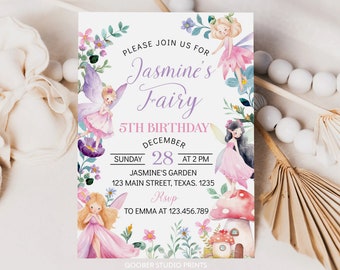 Fairy Birthday Invitation, Fairy Fifth Birthday Invitation, Girl 5th Birthday Party Invite, Whimsical Garden Party, Printable Template. F015