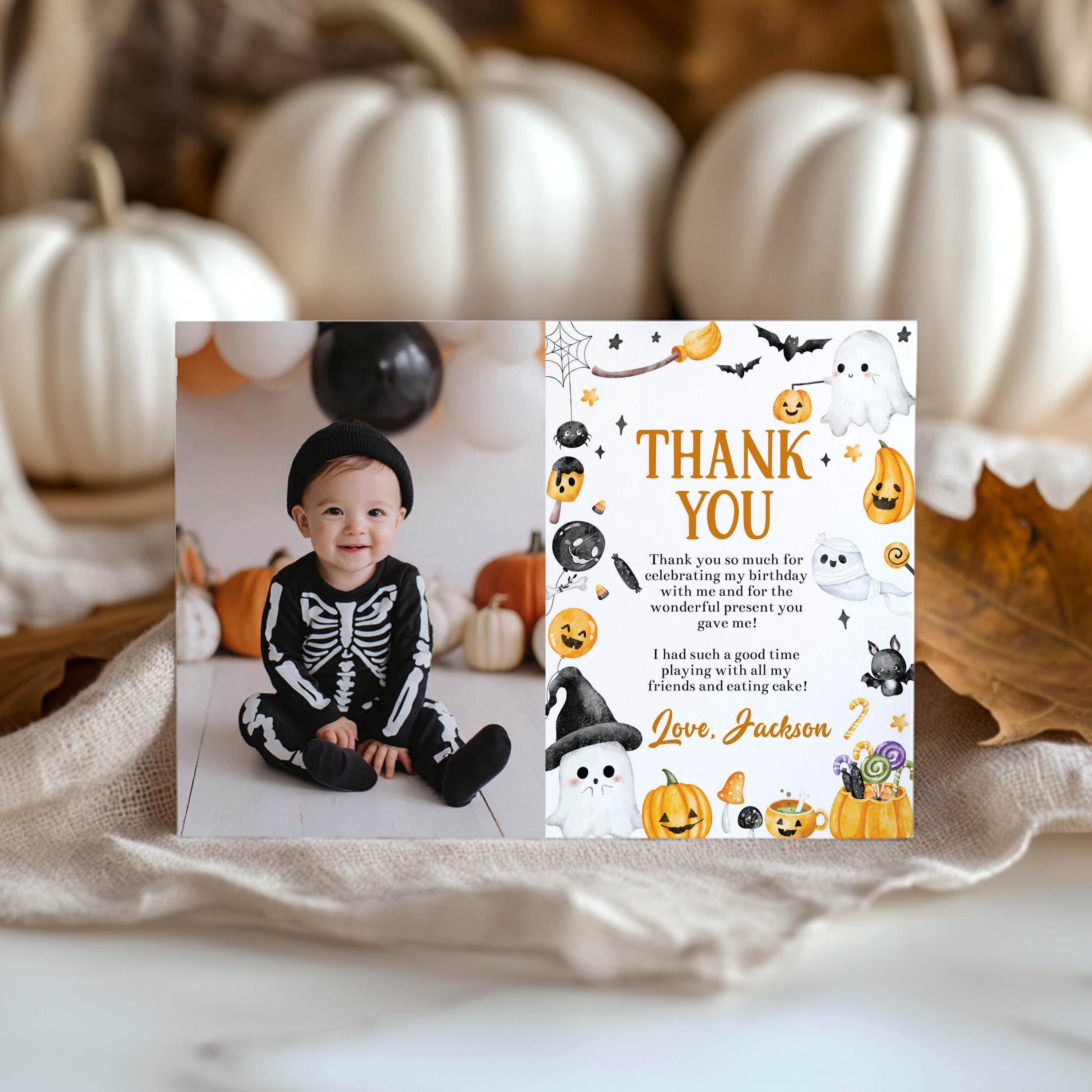 EDITABLE Spooky One Birthday Thank You Card, Halloween 1st Birthday ...