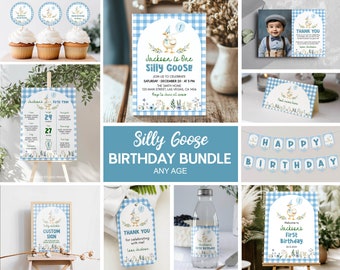 Editable One Silly Goose Birthday Invitation Kit, Boy Birthday Invitation Bundle, Silly Goose Birthday Party Package, Printable. G005