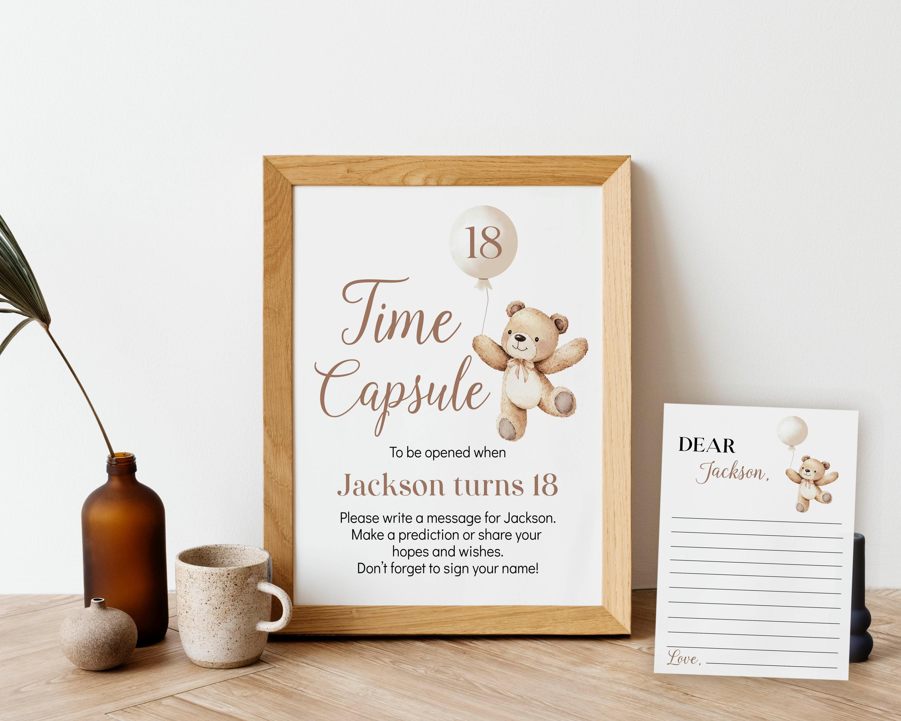 EDITABLE Beary 1st Birthday Time Capsule Template, Teddy Bear Birthday ...